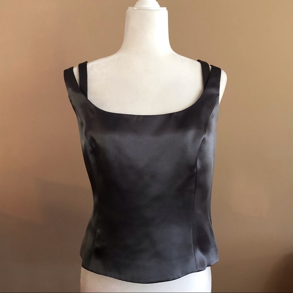Worth Gray Silk Tank Top with Double Strap Detail, Size 16 - Picture 2 of 4